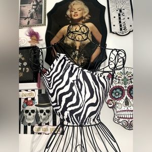 Zebra animal print open back strappy crop top shirt XS festival rave party sexy